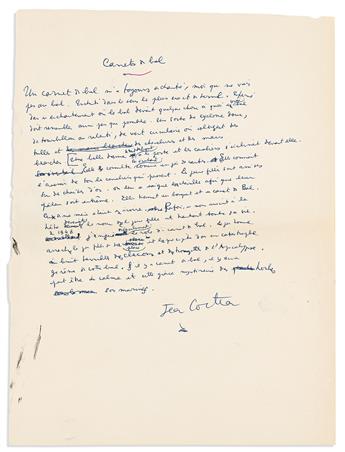 COCTEAU, JEAN. Group of 10 Autograph Manuscripts, including 5 Signed, brief or fragmentary working drafts of reviews for books or films